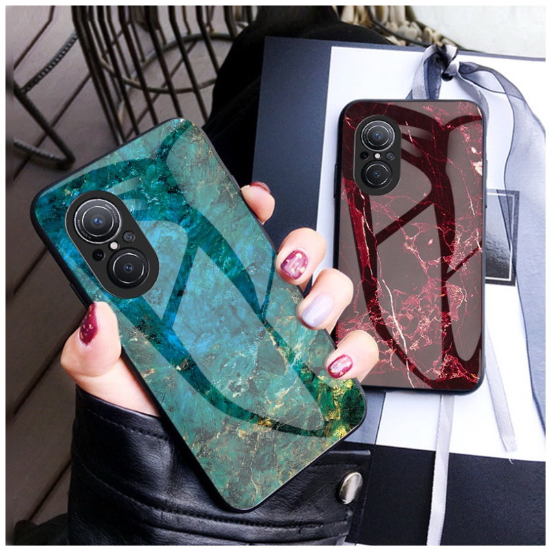 Case Huawei Nova 9 SE #เคสฝาหลัง Gradient Color ลายหินอ่อน Glass + PC + TPU Hybrid Case