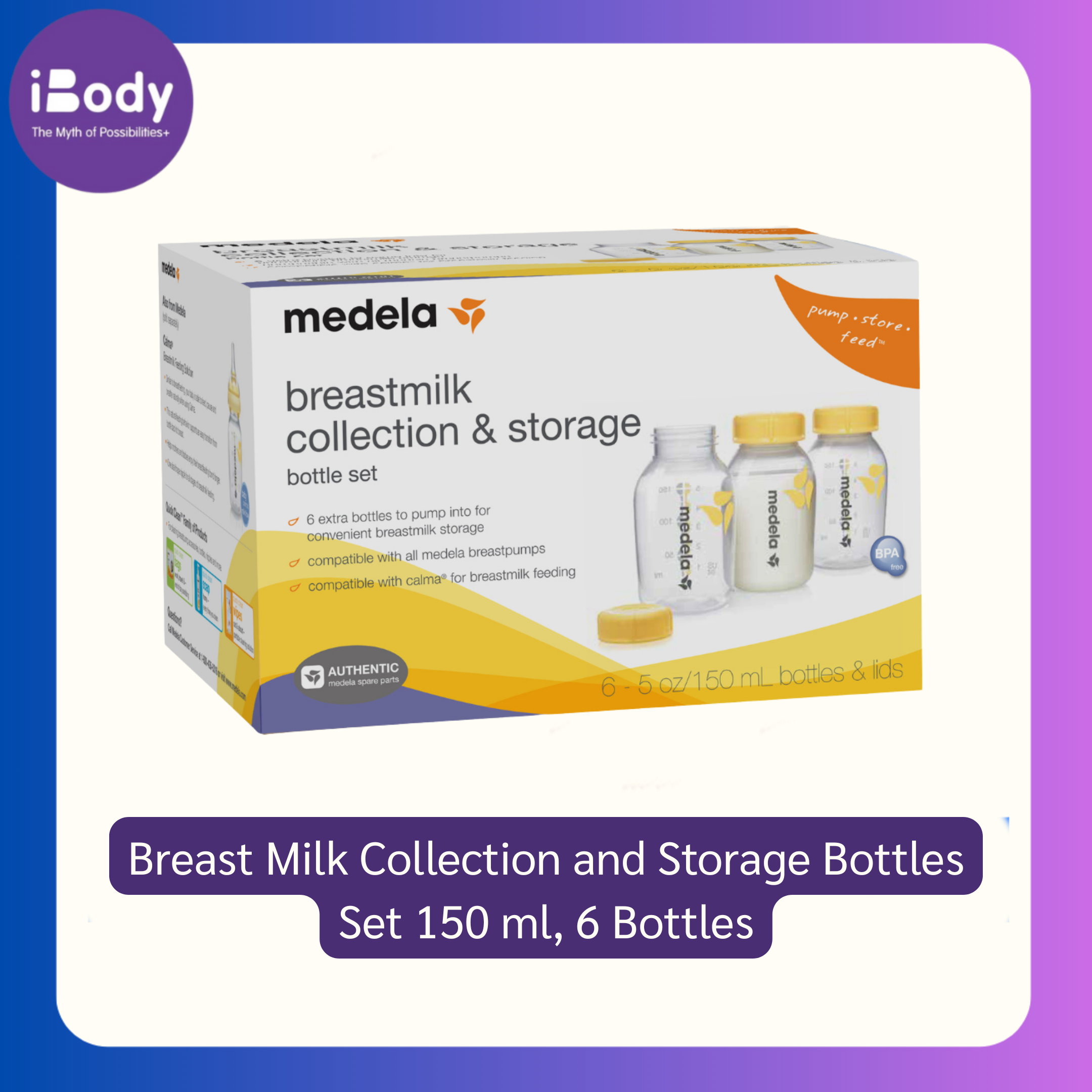 ขวดเก็บน้ำนมแม่ Breast Milk Collection and Storage Bottles Set 150 ml, 6 Bottles (Medela®) ขวดนม พร้อมฝาปิด แพ็ค 6 ขวด