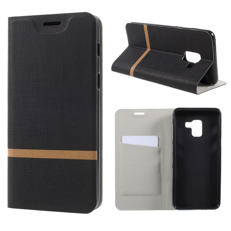 Case Samsung Galaxy A8 (2018) #เคสฝาพับหนัง PU Contrast Color ปกเสริมด้วยแผ่นเหล็กคุณภาพดีราคาถูก