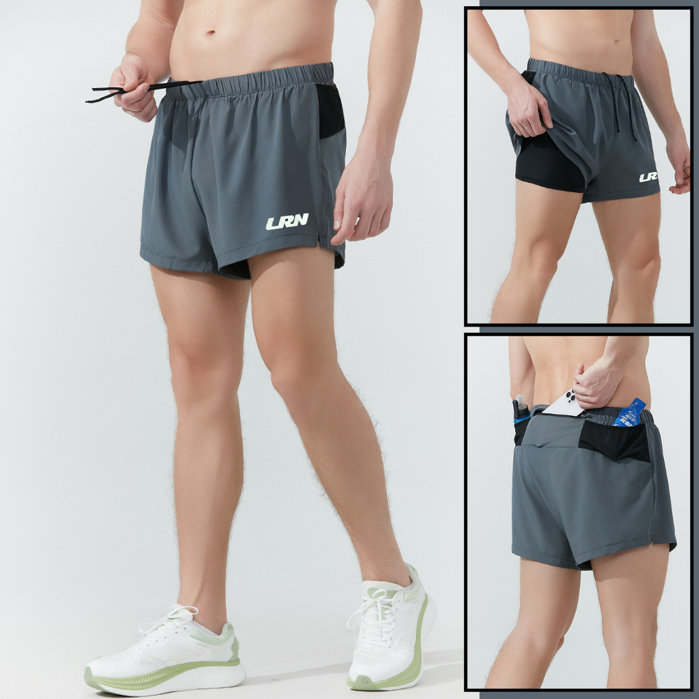 กางเกงวิ่งขาสั้น วิ่งมาราธอน 2-in-1 ผ้าเบา แห้งไว มีซิปกระเป๋าหลัง (F01)