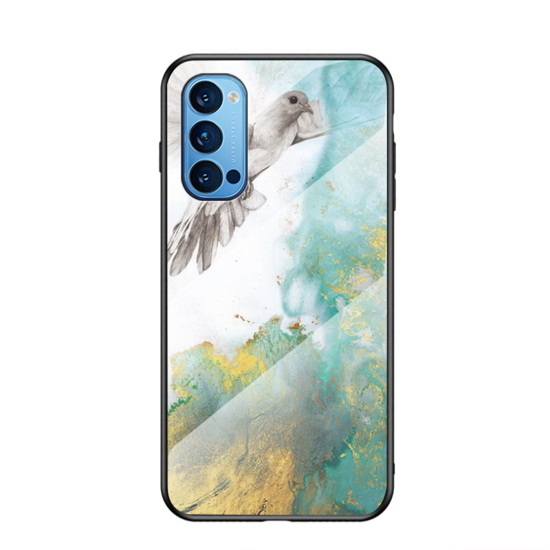 Case OPPO Reno 4 4G #เคสฝาหลัง Gradient Color ลายหินอ่อน Glass + PC + TPU Hybrid Case