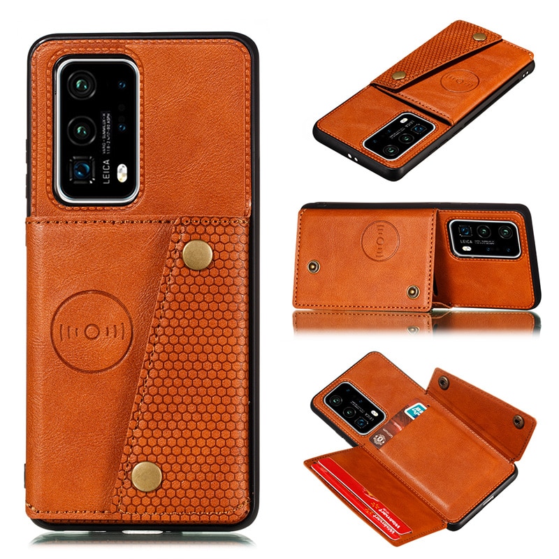 เคส Huawei P40 Pro Plus #เคสแบบฝาหลัง TPU เคลือบหนัง PU มีที่เก็บบัตร PU Leather Coated TPU Card Holder Magnetic Kickstand