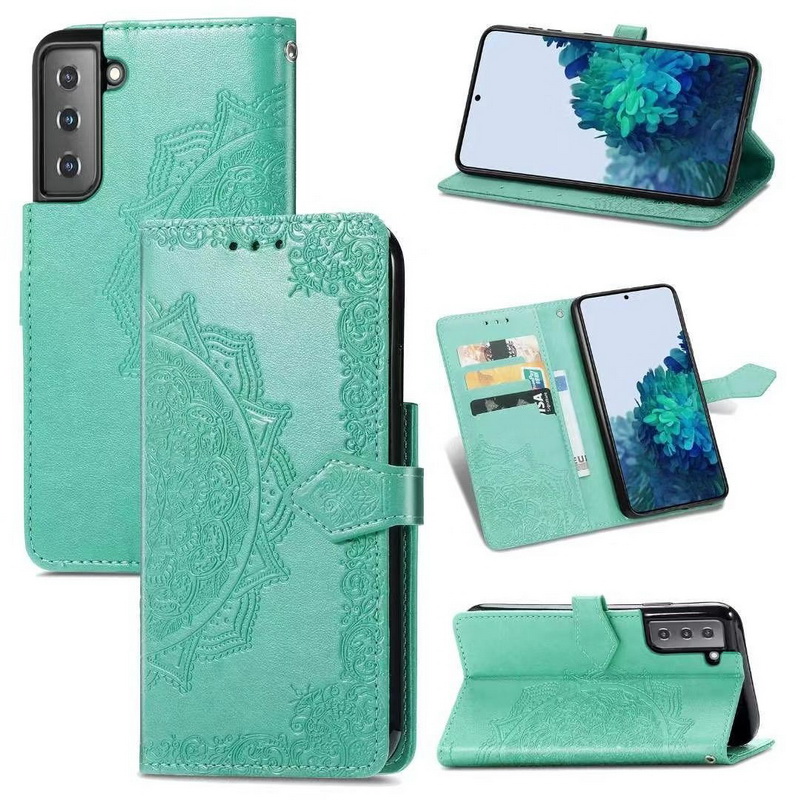 Case Samsung Galaxy S21#เคสฝาพับหนัง PU ผิวลายนูน Embossed Mandala Flower Leather Wallet