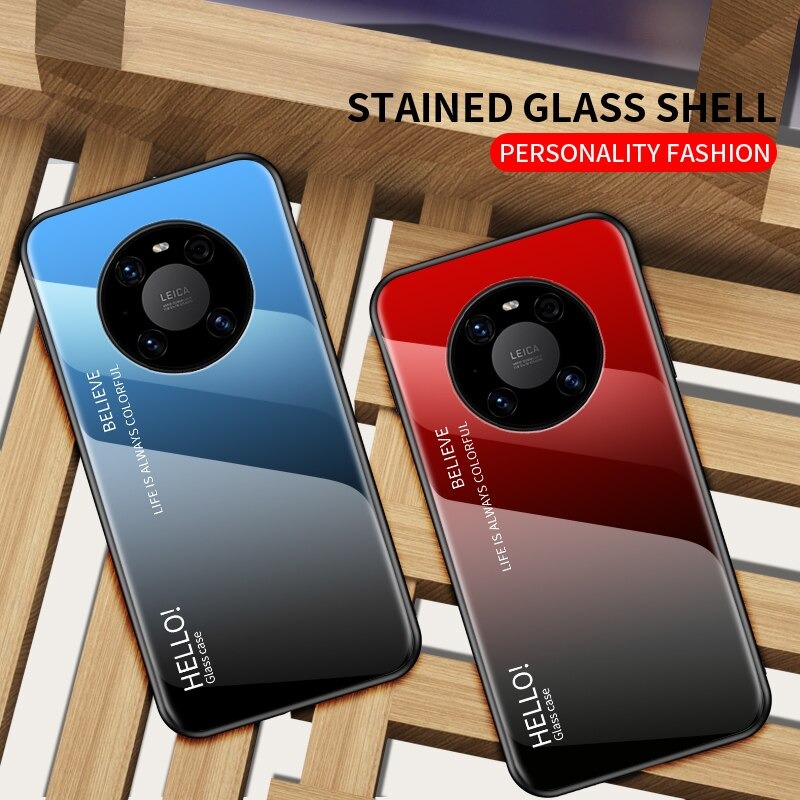 เคส Huawei Mate 40 Pro #เคสฝาหลัง Gradient Color Glass + PC + TPU Hybrid Case