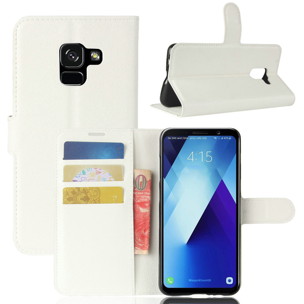 Case Samsung Galaxy A8 (2018) #เคสฝาพับสไตล์กระเป๋าสตางค์หนัง PU ผิวลิ้นจี่สีสันสดใส