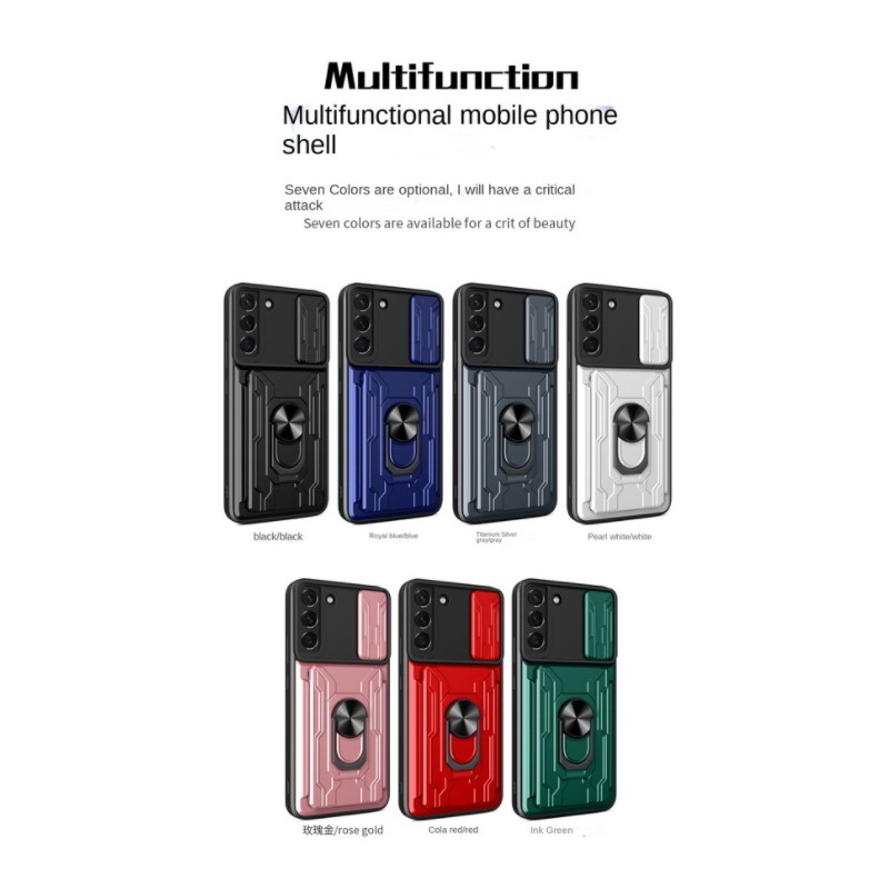 Case Samsung Galaxy S21 FE 5G #เคสฝาหลังกันกระแทก Hybrid Case มัลติฟังก์ชั่นมีแหวนสวมนิ้วแผ่นสไลด์ปิดเลนส์กล้องได้