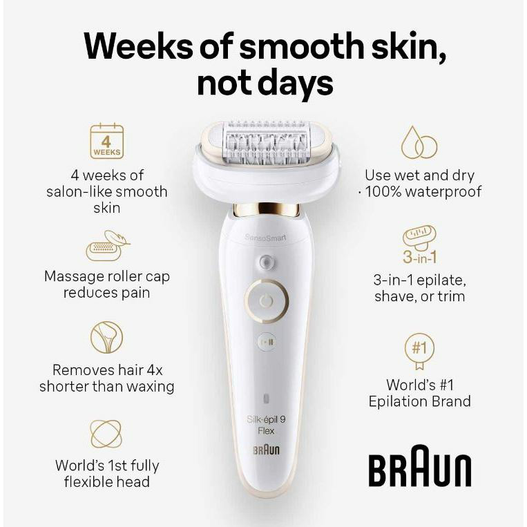 (Braun®) Silk épil 9 Flex Epilator Beauty Set with FaceSpa, SES 9300 3D เครื่องโกนขนไฟฟ้า สปาผิว
