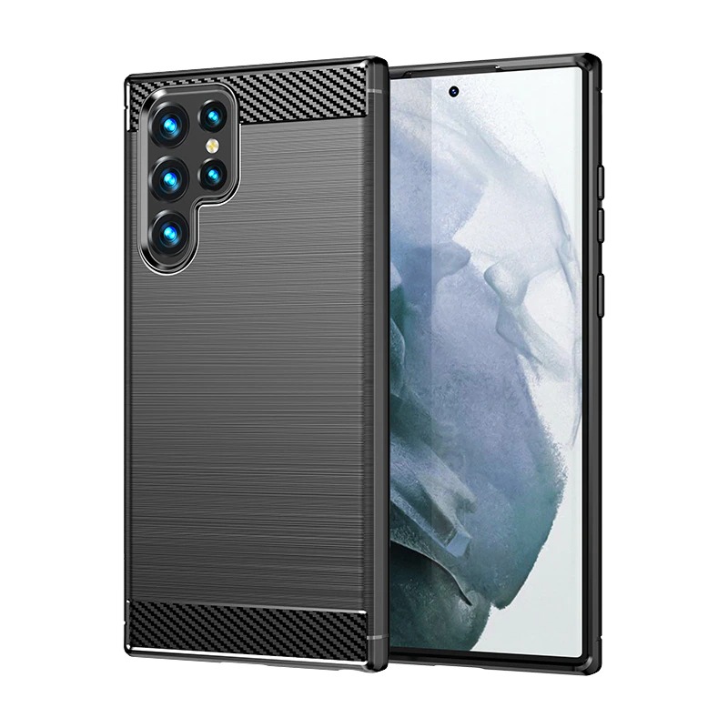 Case Samsung Galaxy S22 Ultra 5G #เคสฝาหลังตกแต่งคาร์บอนไฟเบอร์ ผิวขัดแปรง Brushered TPU Back Case