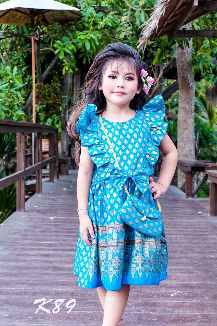 ชุดไทยเด็กหญิง มินิเดรส แถมกระเป๋า