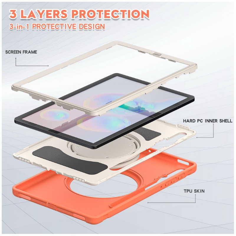 Case Samsung Galaxy Tab S6 SM-T860 SM-T865 #เคสฝาหลังพลาสติกมีขาตั้งหมุนได้ 360° 3 Layer Protection TPU+PC Shockproof case