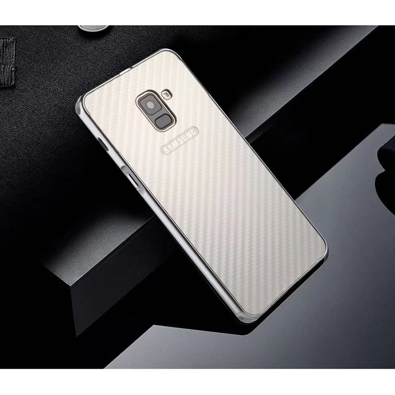 เคส Samsung Galaxy A8+ (2018) #เคสกรอบโลหะแบบ Electroplated + ฝาหลังพลาสติก พื้นผิวคาร์บอนไฟเบอร์เลื่อยสไลด์