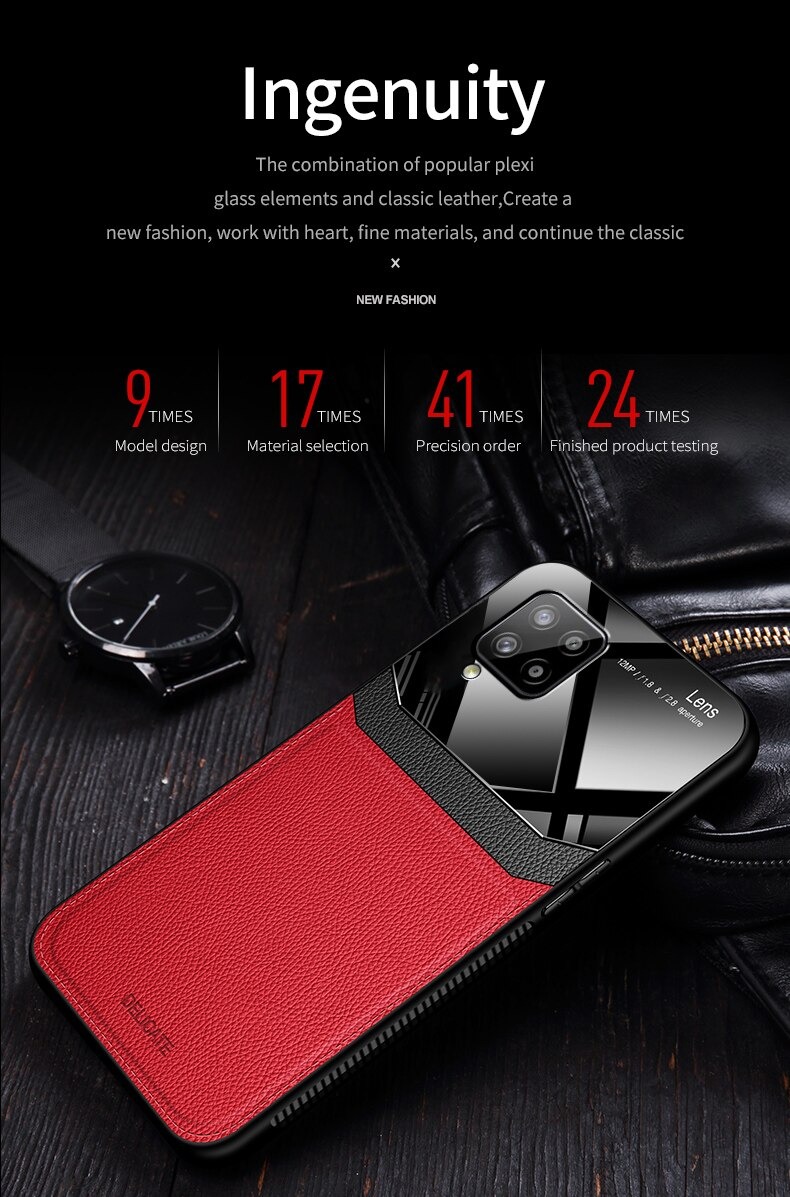 เคส Samsung Galaxy A42 5G #เคสฝาหลังไฮบริด PU +TPU + glass สีทูโทน Shockproof Leather Mirror Glass Silicone Phone Back Cover
