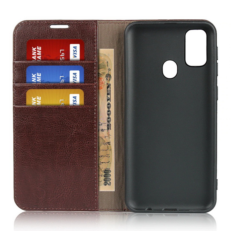 Case Samsung Galaxy M21 #เคสฝาพับหนังแท้แบบกระเป๋าสตางค์คุณภาพดี Crazy Horse Genuine Leather Cover