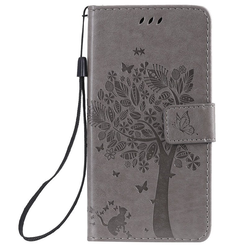 Case Xiaomi Mi 9 SE #เคสฝาพับหนัง PU พิมพ์ลาย Imprint Cat and Tree Pattern Leather Protection Cover