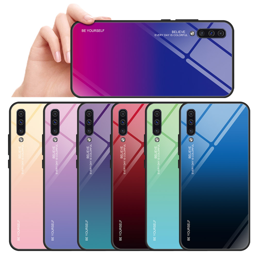 เคส Samsung Galaxy A50 / A50s / A30s #เคสฝาหลัง กระจกสีไล่โทนสี Glass + PC + TPU Hybrid Case