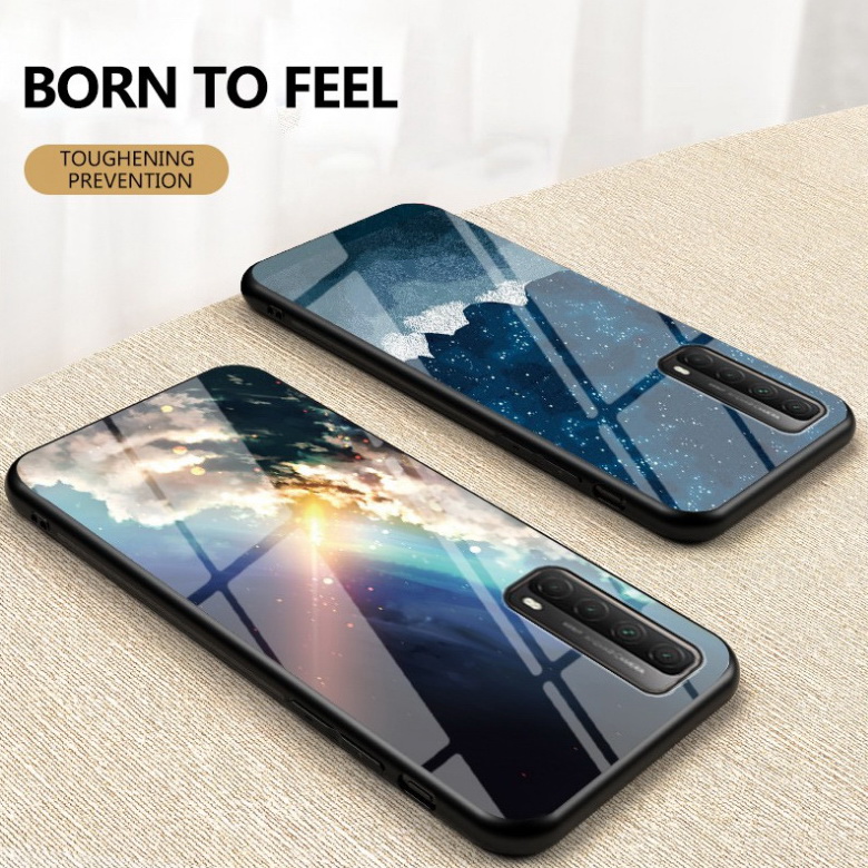 เคส Huawei Y7a #เคสฝาหลัง Gradient Color Glass + PC + TPU Hybrid Case