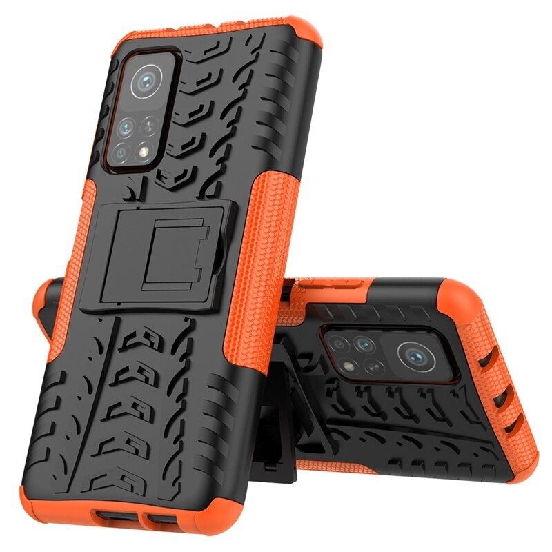 Case Xiaomi Mi 10T Pro #เคสฝาหลังกันลื่น Cool Tyre Pattern Kickstand (PC + TPU)