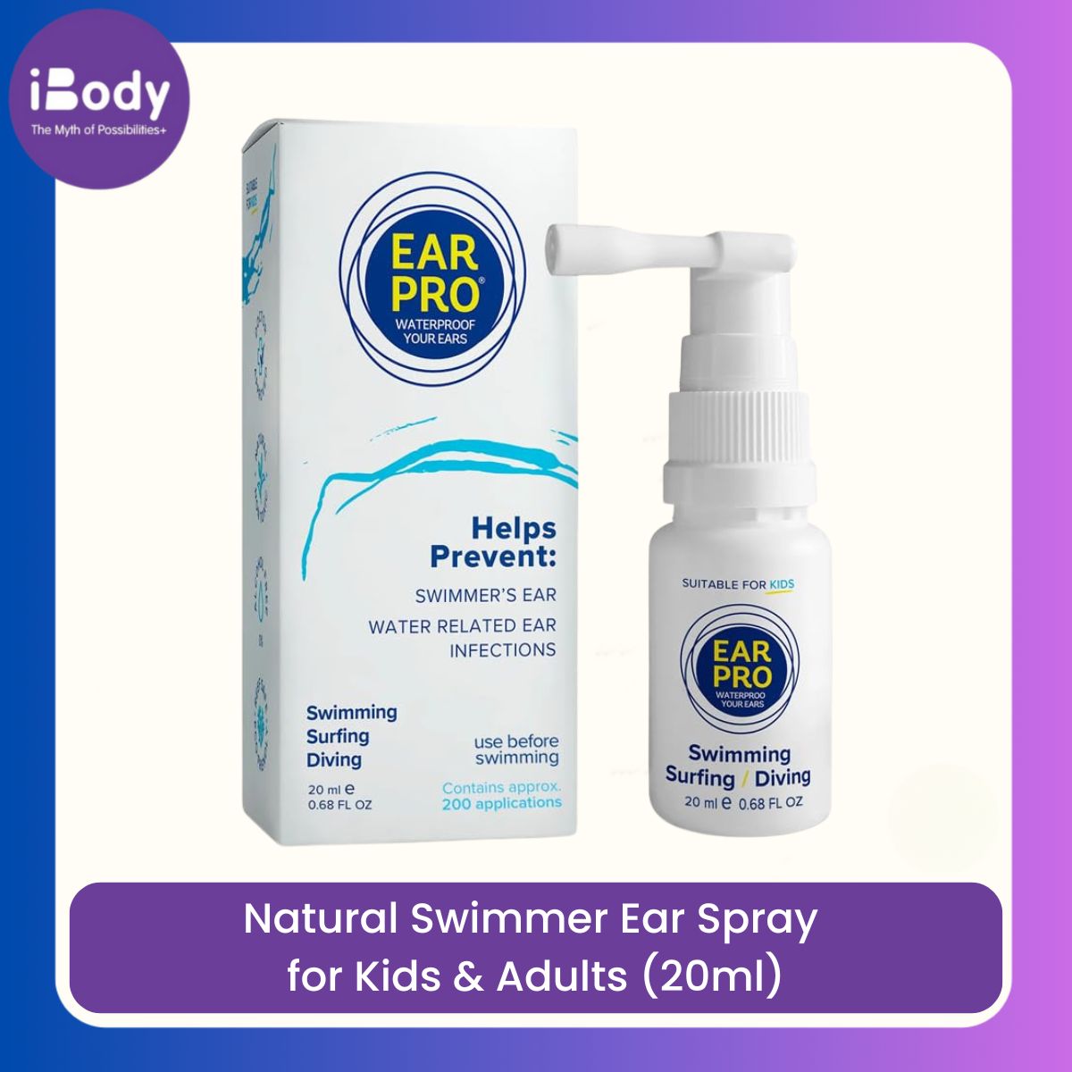EarPro® Natural Swimmer Ear Spray for Kids & Adults 20ml สเปรย์ป้องกันน้ำในหูสูตรธรรมชาติ