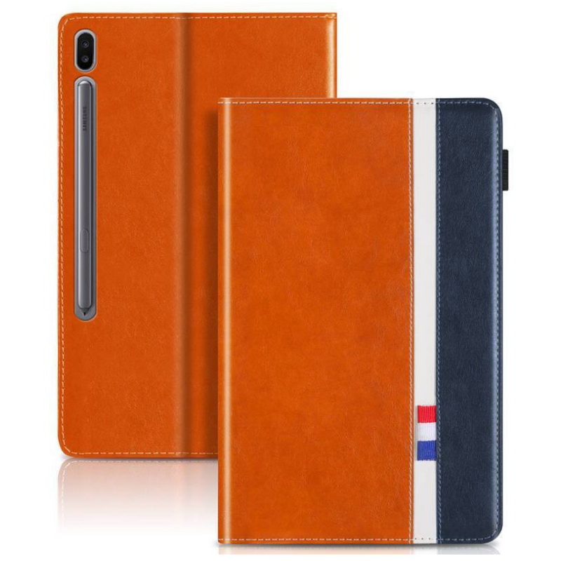 เคส Samsung Galaxy Tab S6 T860 T865 10.5 inch #เคสฝาพับหนัง PU ออกแบบสีทูโทนมีสายรัดพร้อมที่เก็บการ์ด PU Leather Tablet Stand Case with Card Storage