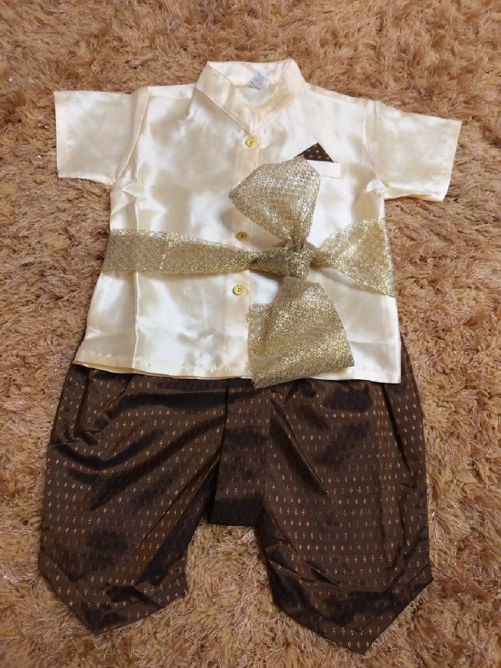 ชุดไทยเด็กชายแขนสั้น ผ้าไหมอิตาลี