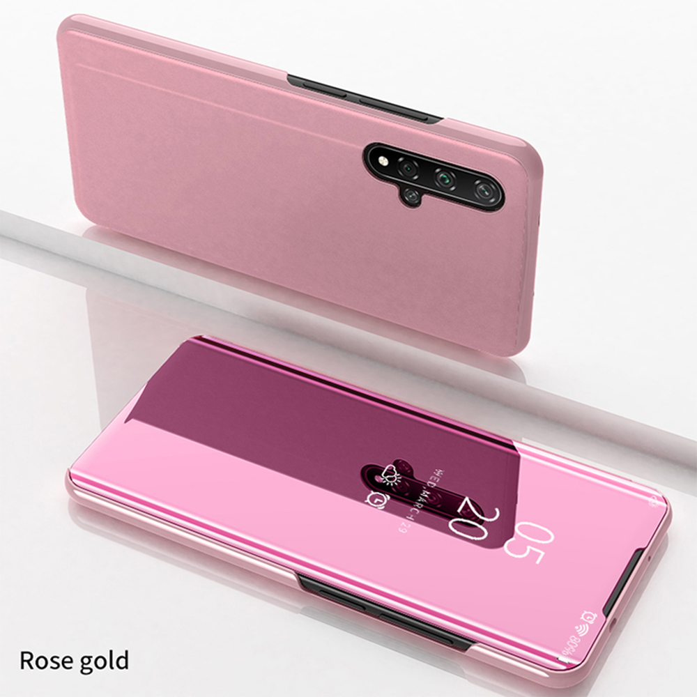 เคส Huawei Nova 5T #เคสฝาพับปกโปร่งแสงผิวเงา Electroplating Mirror Surface Window View