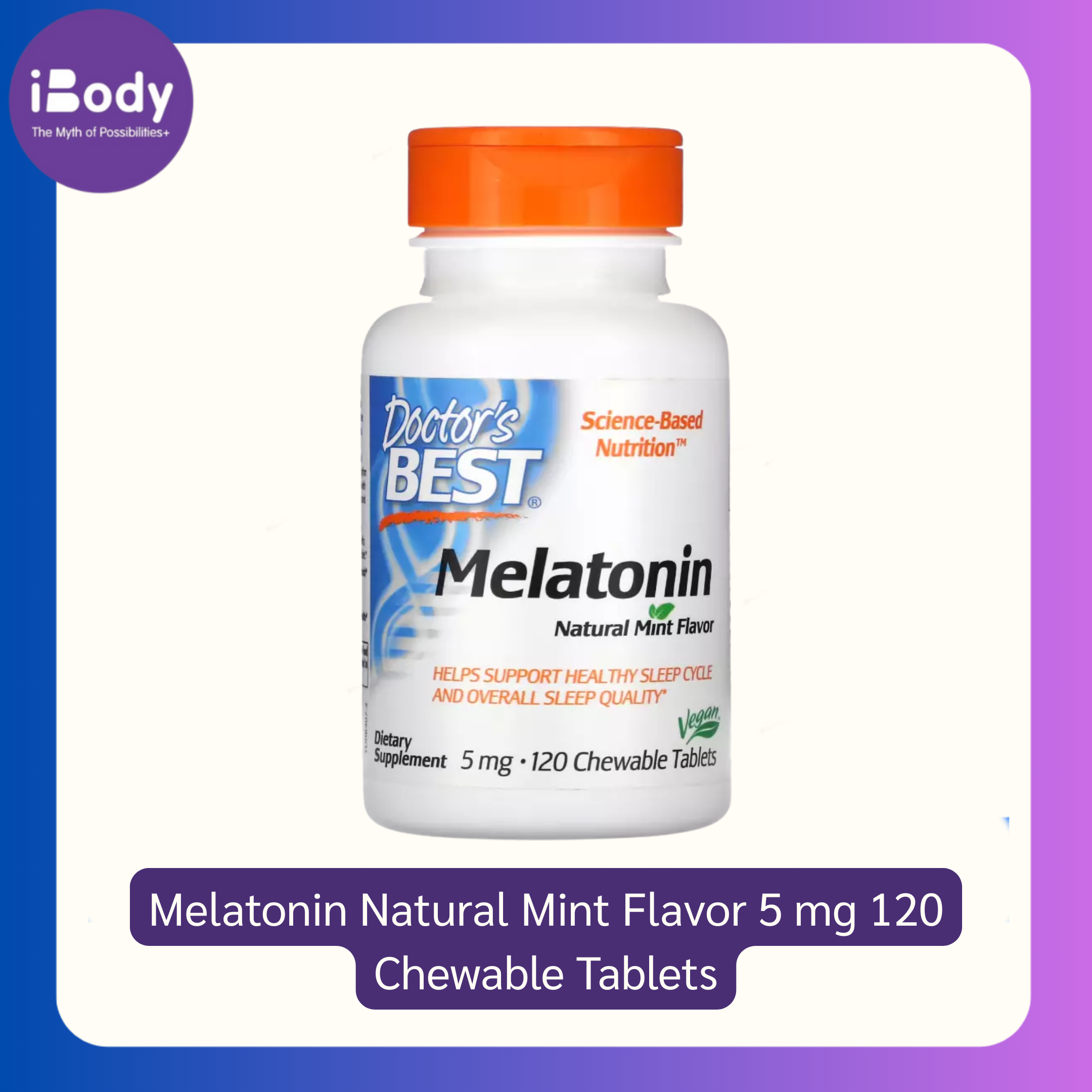 20% Sale!!! EXP 12/2025, Doctor's Best® Melatonin Natural Mint Flavor 5mg 120 Chewable Tablets เมลาโทนิ นฮอร์โมนช่วยในการนอนหลับ รสมิ้น 120 เม็ดเคี้ยว