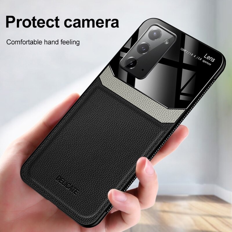 เคส Samsung Galaxy Note 20 Ultra / Note 20 Ultra 5G #เคสฝาหลังไฮบริด PU +TPU + glass สีทูโทน Shockproof Leather Mirror Glass Silicone Phone Back Cover