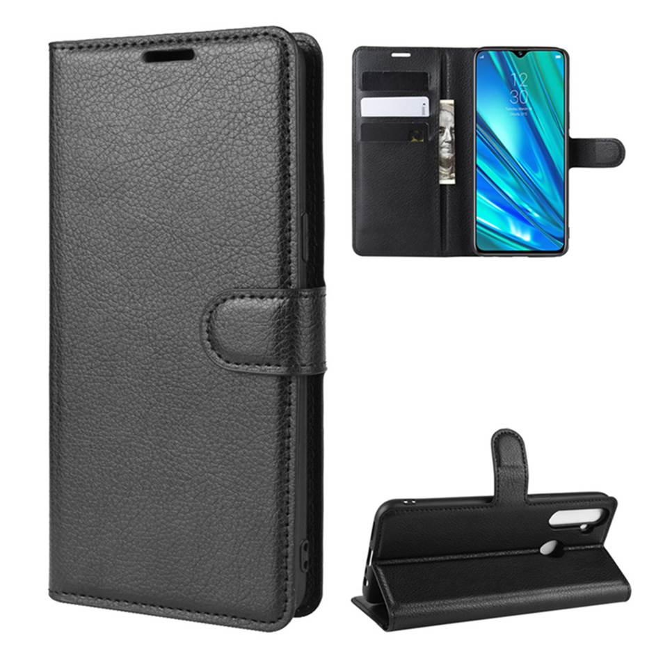 Case Realme 5i/ 5/5s #เคสฝาพับสไตล์กระเป๋าสตางค์หนัง PU ผิวลิ้นจี่
