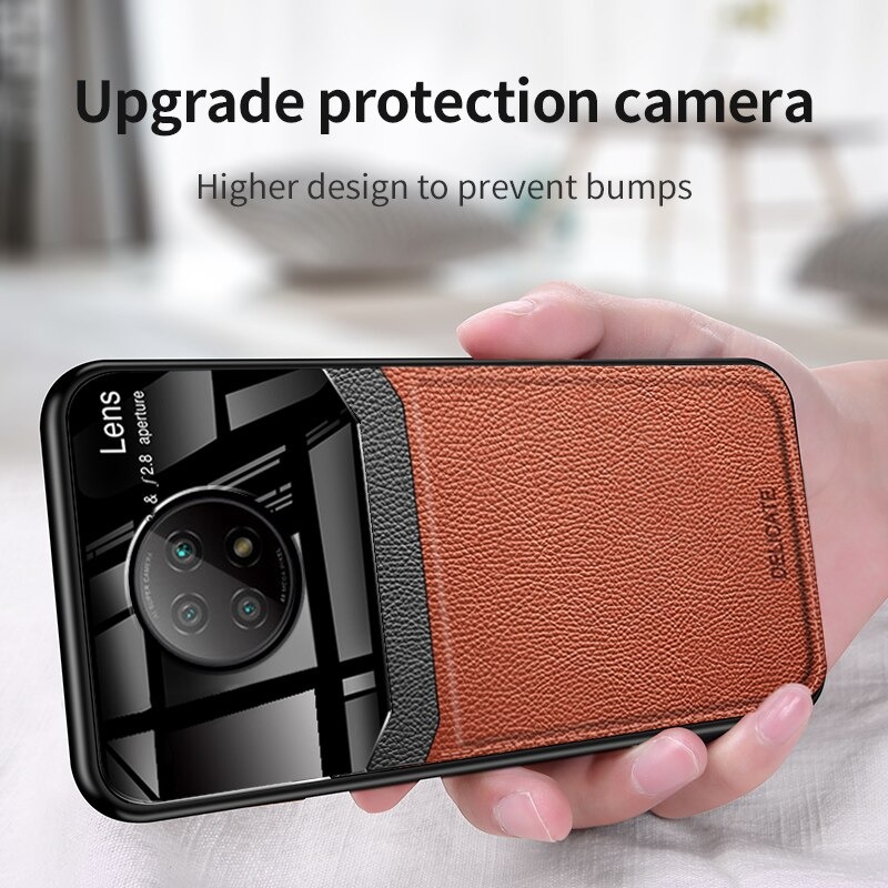 เคส Redmi Note 9T 5G #เคสฝาหลังไฮบริด PU +TPU + glass สีทูโทน Shockproof Leather Mirror Glass Silicone Phone Back Cover