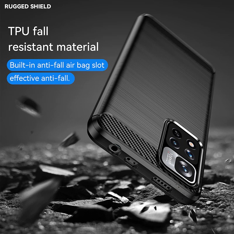 Case Redmi Note 11 / Redmi Note 11S #เคสฝาหลังตกแต่งคาร์บอนไฟเบอร์ ผิวขัดแปรง Brushered TPU Back Case