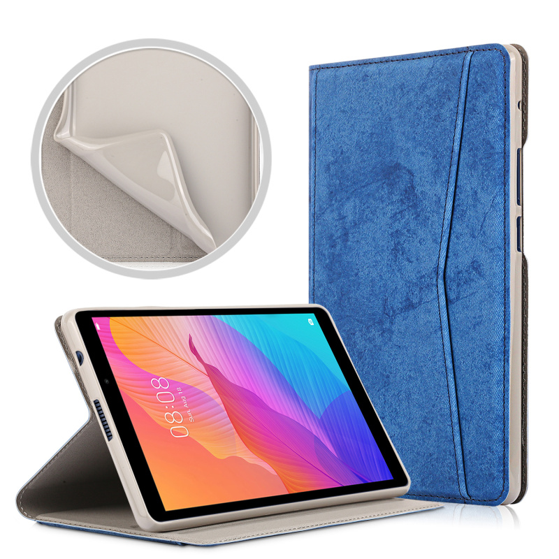 Case Huawei MatePad T8 8 นิ้ว #เคสฝาพับหนัง PU ลายผิวผ้า Soft Silicone Case Adjustable Stand Business Card Slot Cover