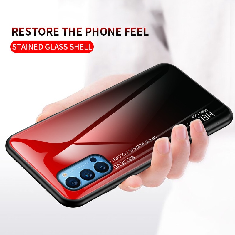 เคส OPPO Reno 5 Pro 5G #เคสฝาหลัง Gradient Color Glass + PC + TPU Hybrid Case