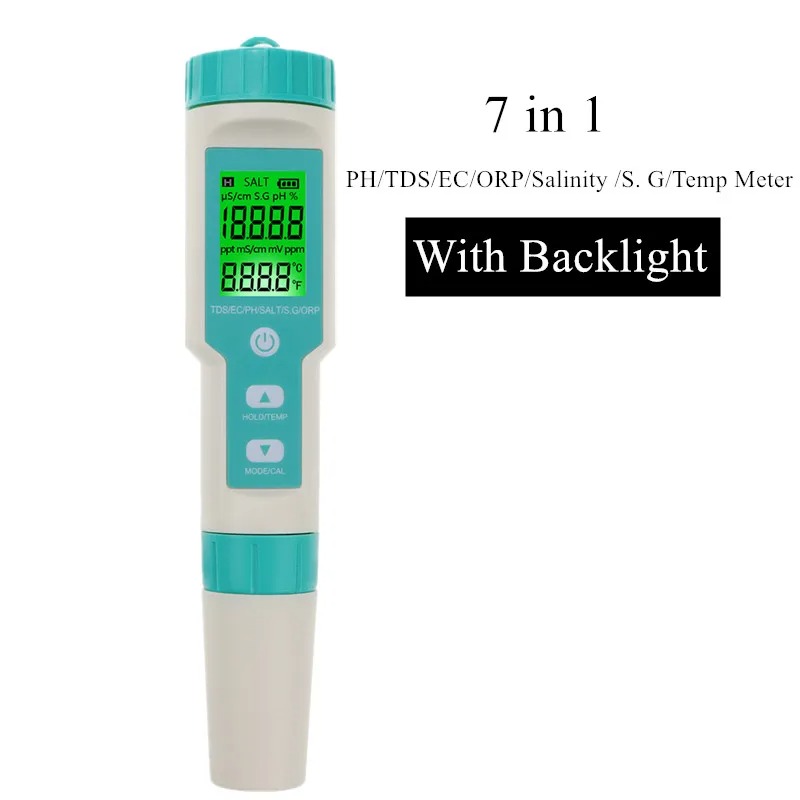 7 in 1 PH TDS EC Salinity ORP S. IP67 Water Quality Tester