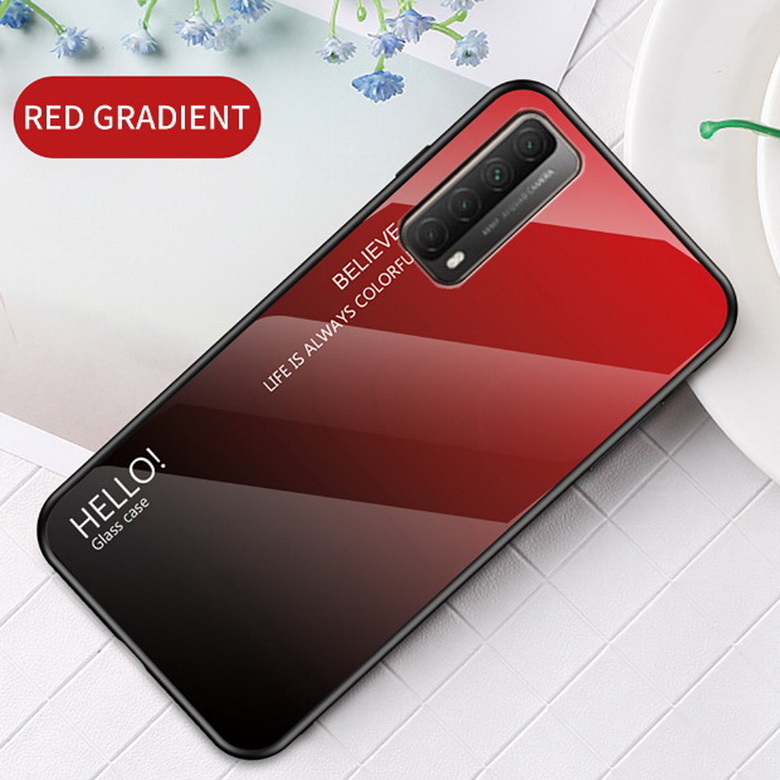 เคส Huawei Y7a #เคสฝาหลัง Gradient Color Glass + PC + TPU Hybrid Case