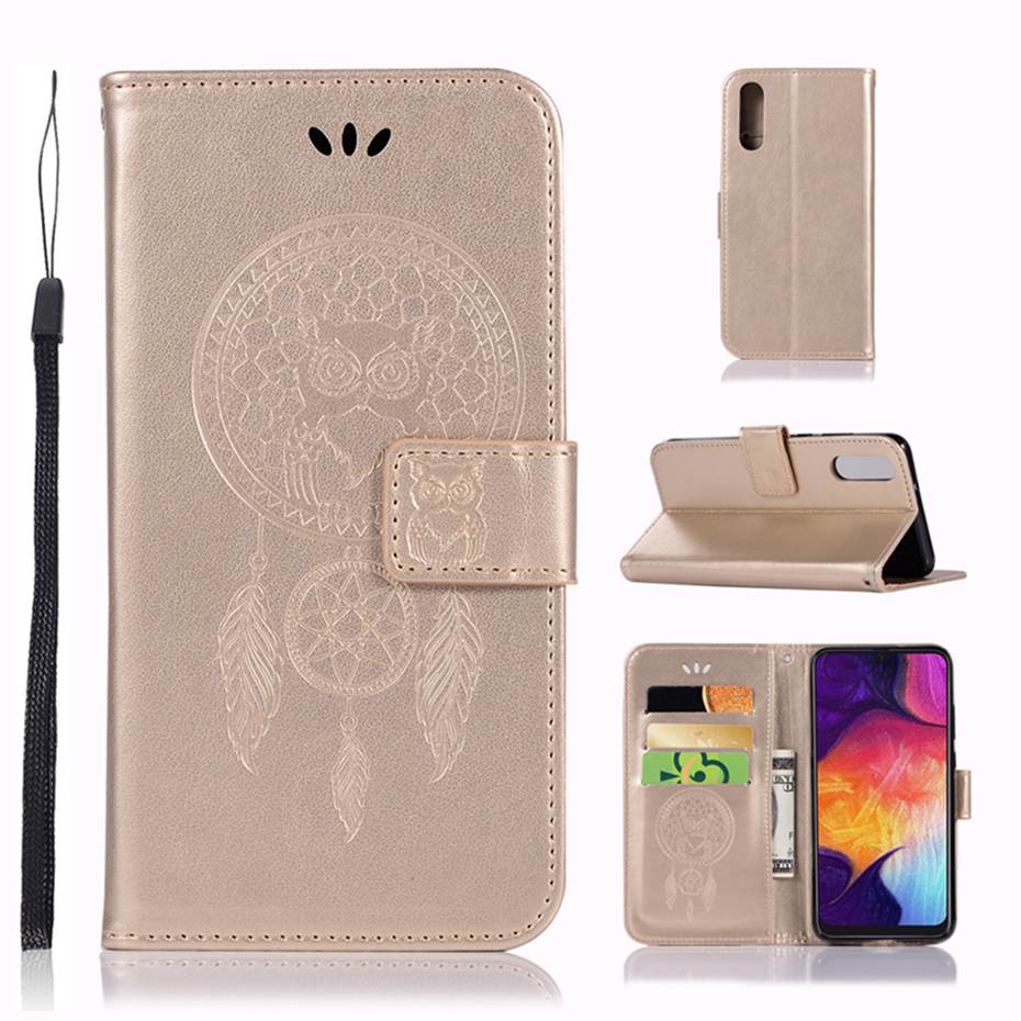 เคส Samsung Galaxy A70 #เคสฝาพับแบบกระเป๋าสตางค์ฝาพับหนัง PU ลายนกฮูก Imprint Owl Dream Catcher PU Leather