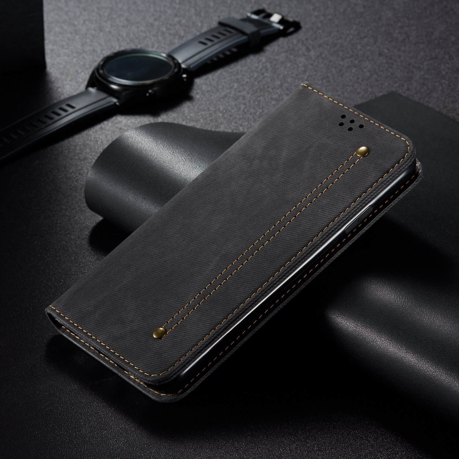 Case OPPO F11 #เคสฝาพับสไตล์ย้อนยุคผิวผ้ายีนส์แบบกระเป๋าสตางค์