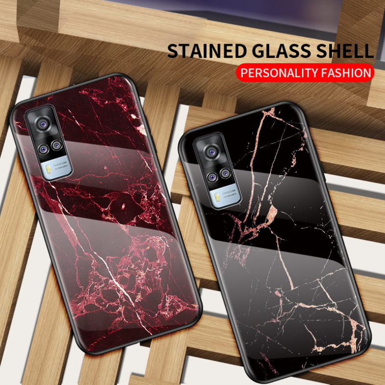 เคส Vivo Y31 2021 #เคสฝาหลัง Gradient Color ลายหินอ่อน Glass + PC + TPU Hybrid Case