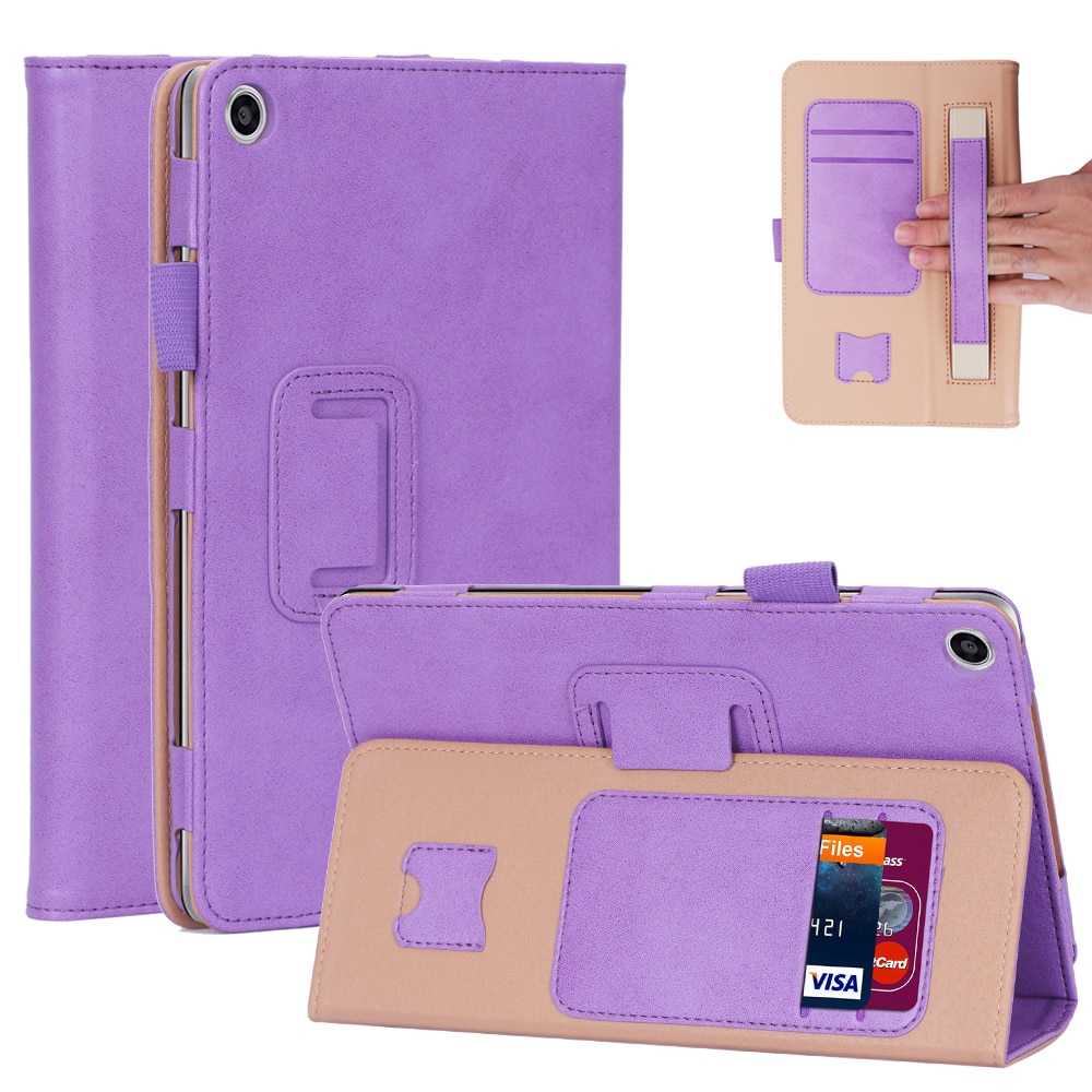 Case Huawei MediaPad M5 Lite 8 นิ้ว #เคสแบบฝาพับหนัง PU มีที่สวมนิ้วสำหรับ Leather Stand Card Holder Tablet Case with Elastic Band