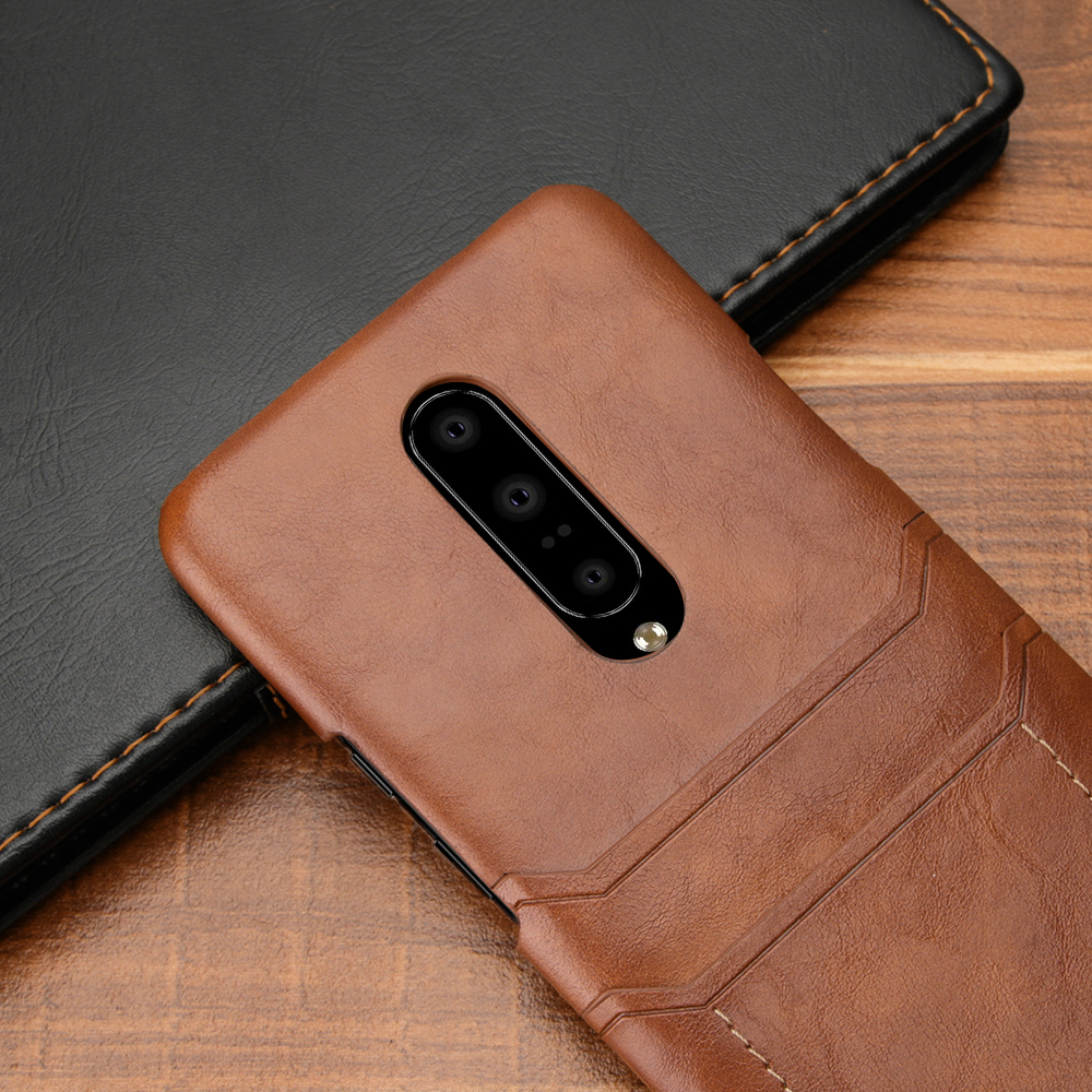 Case OnePlus 7 Pro #เคสฝาหลังพลาสติกเคลือบหนัง PU มีช่องเสียบบัตร Dual Card Slots PU Leather PC