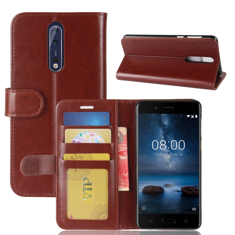 Case Nokia 8 #เคสฝาพับหนัง PU สไตล์กระเป๋าสตางค์ผิว Crazy Horse คุณภาพดีสวยงามราคาถูก