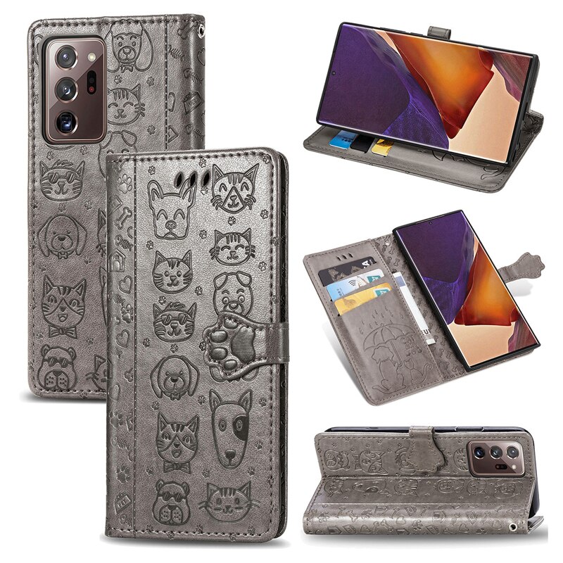เคส Samsung Galaxy Note 20 / Note 20 5G#เคสฝาพับลายการ์ตูนย์แถบปิดแม่เหล็กพับตั้งได้ Cat And Dog Pattern Card Slot Wallet Phone Case