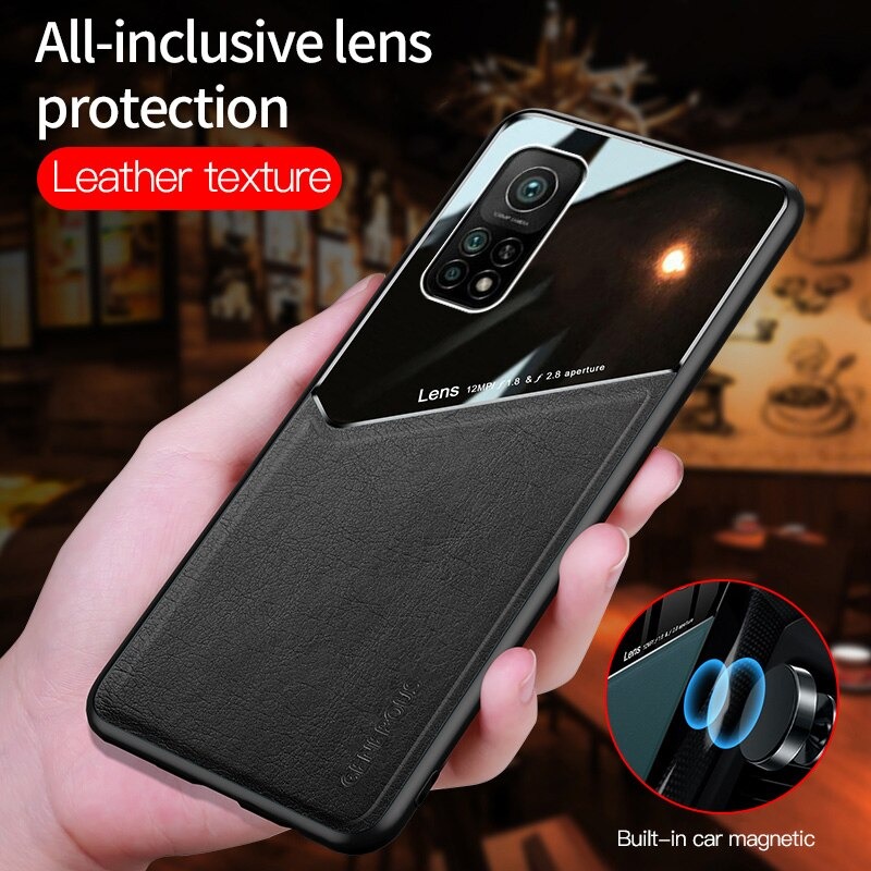 เคส Xiaomi Mi 10T Pro #เคสฝาหลังไฮบริด PU +TPU + glass สีทูโทน Shockproof Leather Mirror Glass Silicone Phone Back Cover