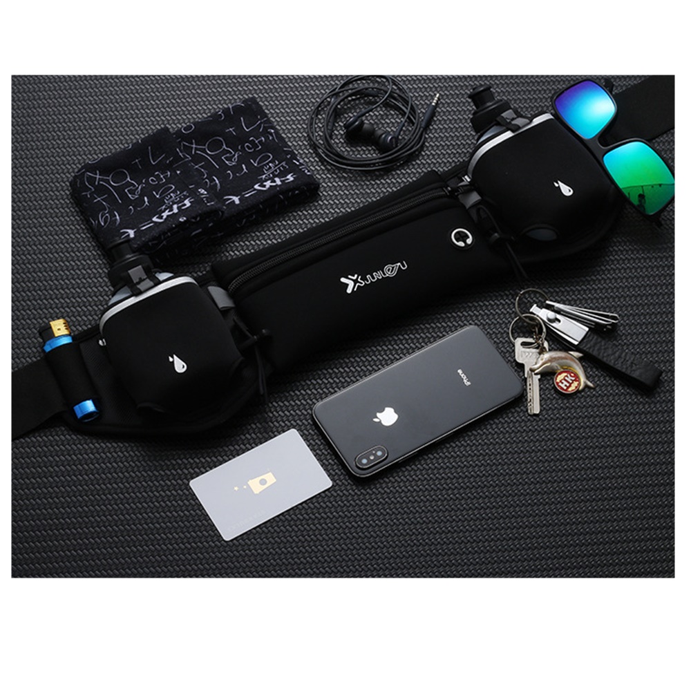 กระเป๋าคาดเอววิ่งออกกำลังกายใส่ขวดน้ำ 2 ขวด ติด BIB มีช่องเสียบหูฟัง (แถมฟรีขวดน้ำ 2 ขวดขนาด 175ML) (A27)