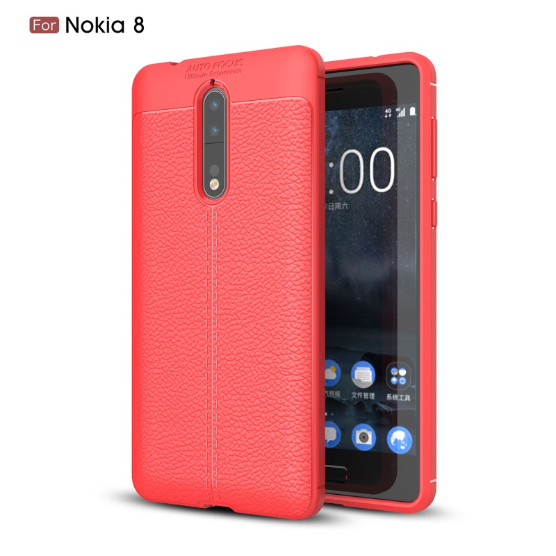Case Nokia 8 #เคสฝาหลัง TPU ลายหนัง PU ผิวลิ้นจี่ช่วยป้องกันลายนิ้วมือคุณภาพดี