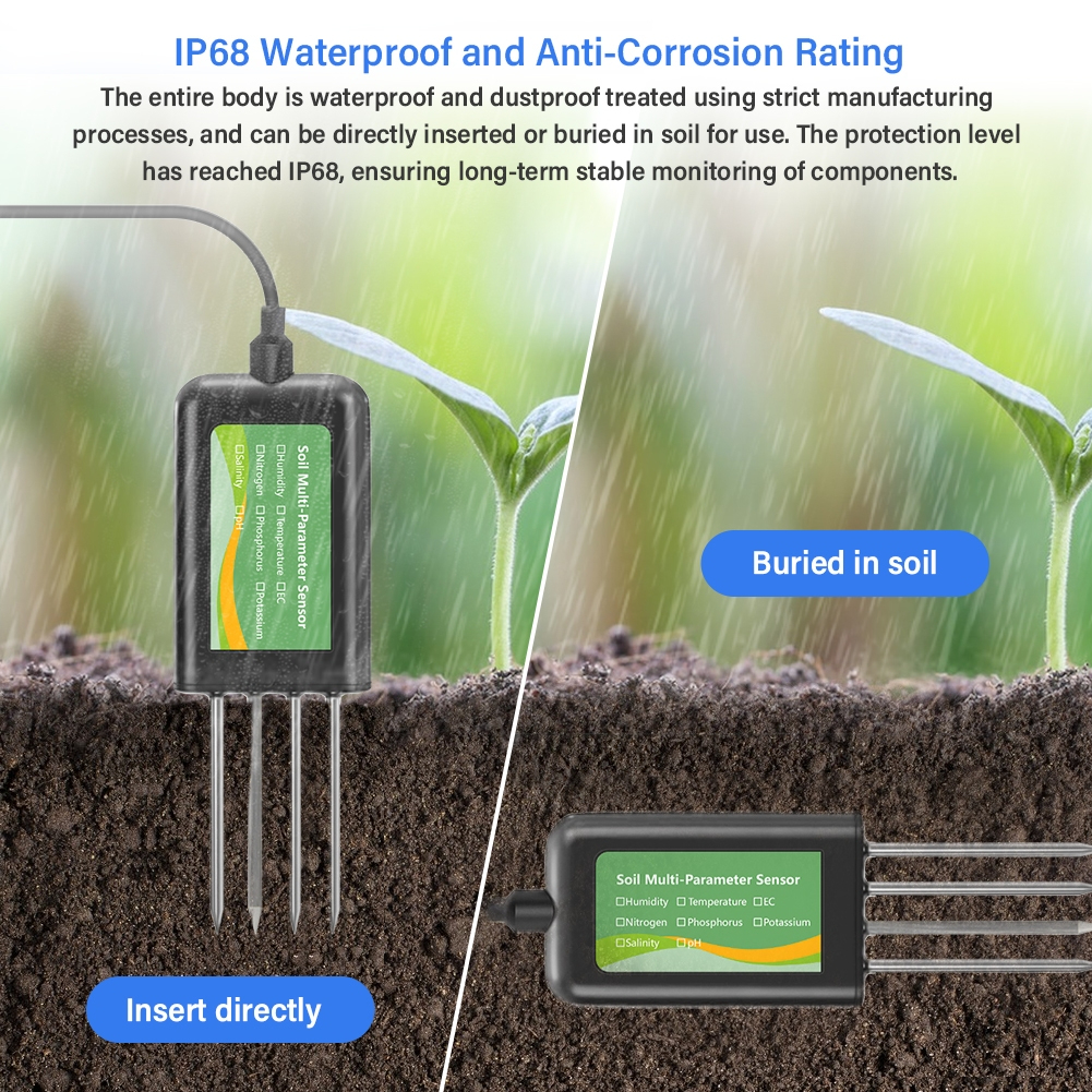 เซ็นเซอร์วัดแบบมือถือ 8-in-1 High Accuracy Soil Sensor Temperature Humidity/EC/Salt/NPK/PH Detection Mobile APP View Data IP68