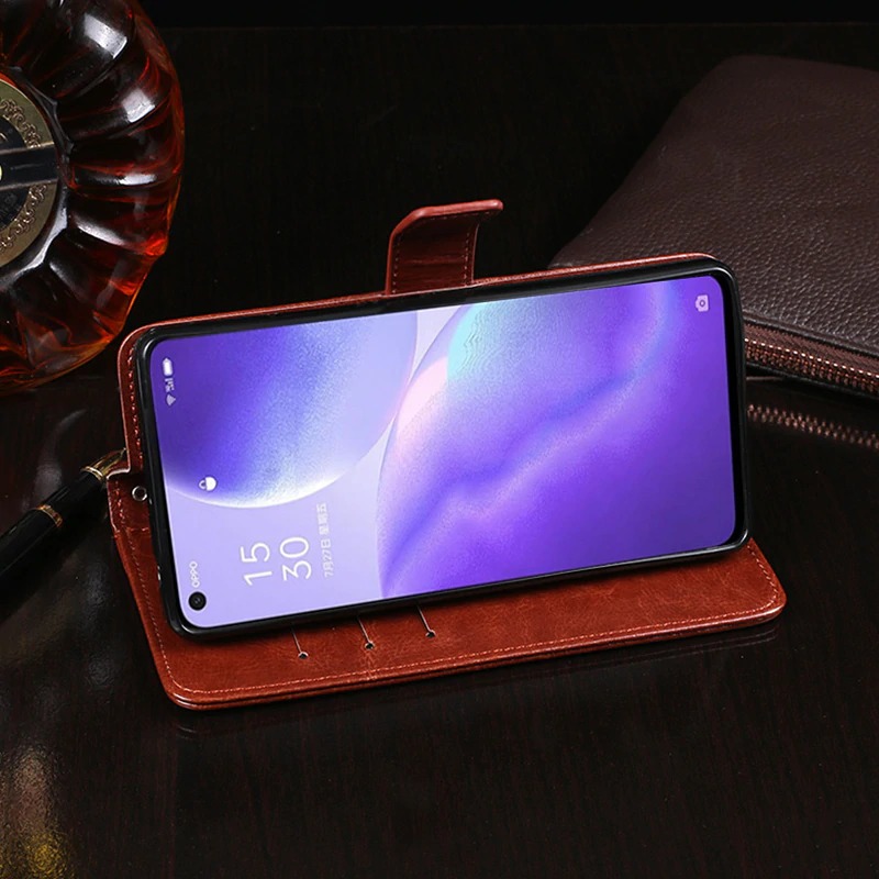 เคส OPPO Reno 5 Pro 5G #เคสฝาพับแบบกระเป๋าสตางค์หนัง PU ผิวหนังม้า Crazy Horse