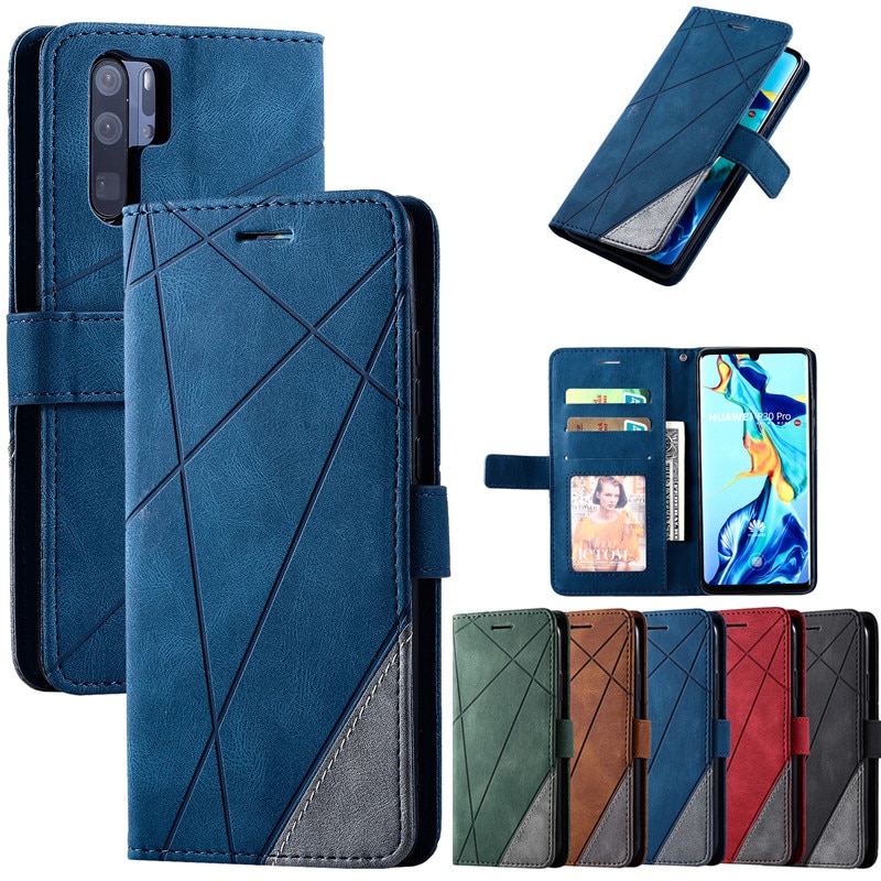 Case Huawei P30 Pro #เคสฝาพับหนัง PU มีช่องเสียบบัตรอื่นๆในตัว Geometric Pattern Leather Card Holder Protective