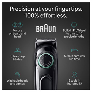 Braun® All-in-One 3 Trimmer for Men Ear & Nose, Hair Clippers & More, Ultra-Sharp Blade, AIO3450 ชุดเครื่องโกนหนวด