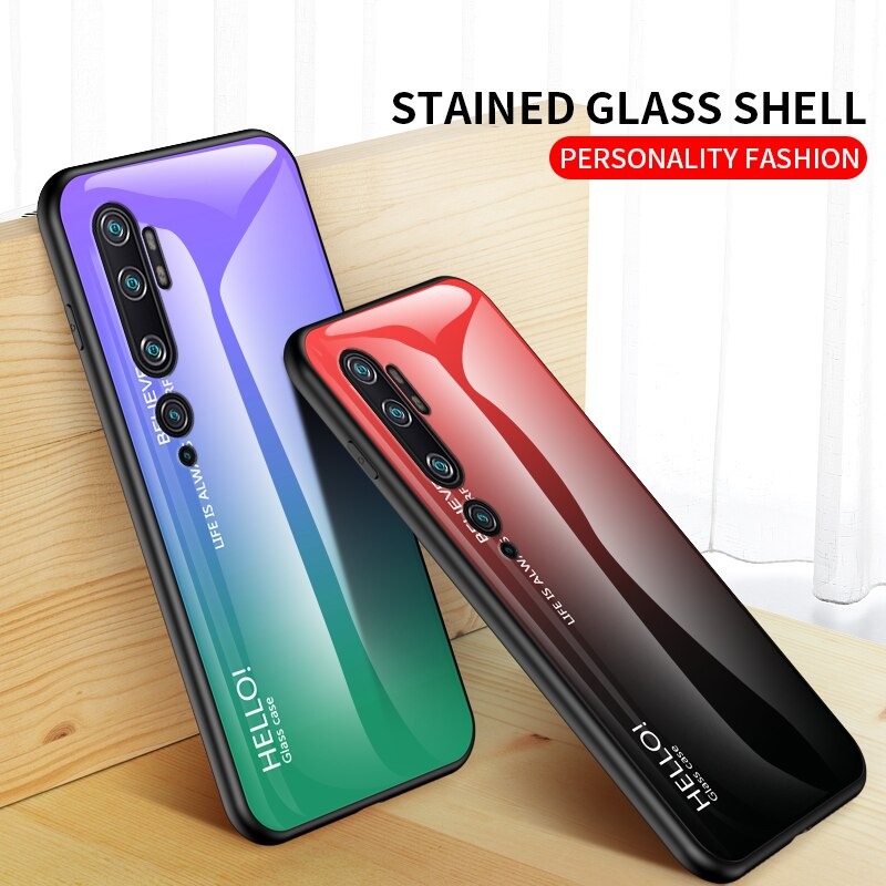 Case Xiaomi Mi Note 10 Pro #เคสฝาหลัง Gradient Color Glass + PC + TPU Hybrid Case