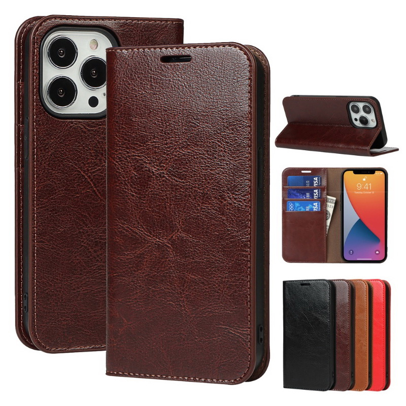 Case iphone 15 pro max #เคสฝาพับหนังแท้แบบกระเป๋าสตางค์คุณภาพดี Crazy Horse Genuine Leather Cover
